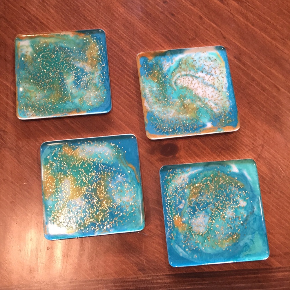 Hand crafted resin multicolored coasters